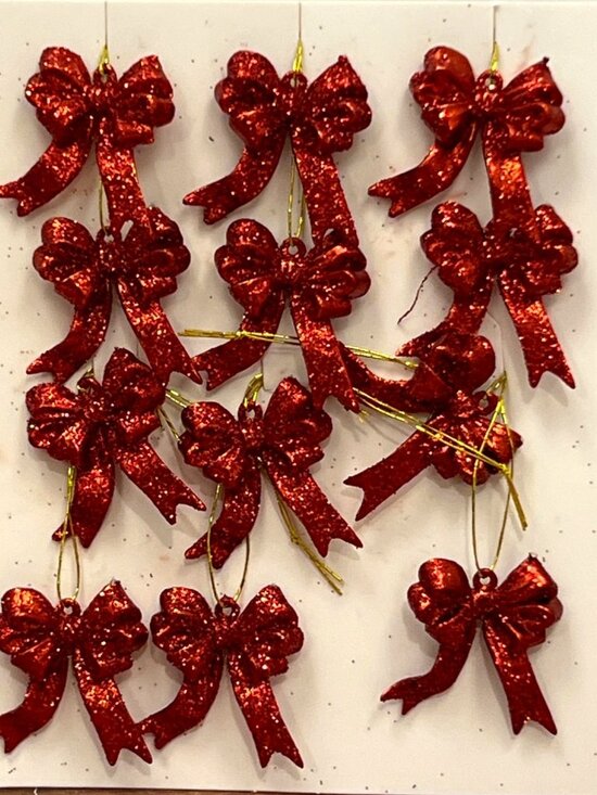 Merry Minis Glitter Red Bow Tie Ornaments For Crafting & GIFT WRAPPING - Picture 1 of 4